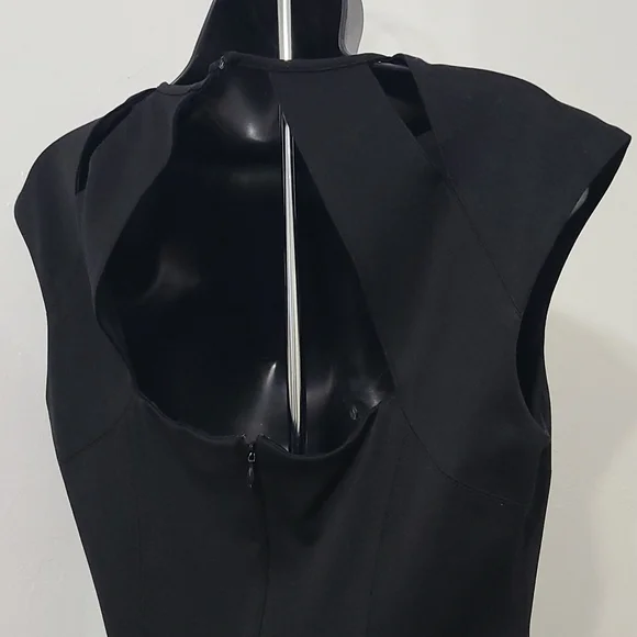 SZ 10 Cache Black Sleeveless Cut-Out Tailored Stretchy Dress - Picture 11 of 16